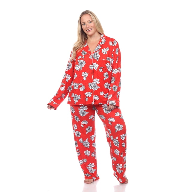 White Mark Women's Floral Long Sleeve Button-Down Pajama Set