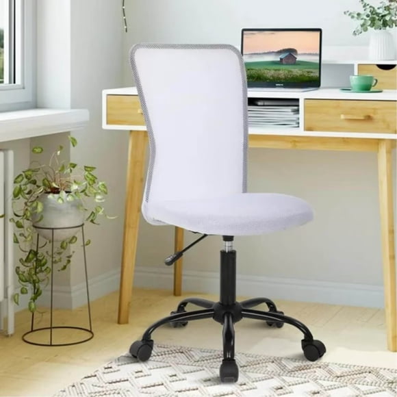 NiamVelo Chaise de Bureau en Maille Sans Accoudoirs, Chaise de Bureau Ergonomique Réglable avec Roulettes, Chaise de Travail Exécutive Pivotante à Dossier Mi-Haut pour Bureau à Domicile, Blanc