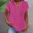 thumbnail image 2 of T-Shirts Femmes Plus Mode Décontractée Col en V Boutonné Manches Courtes avec Poches - Hontri, 2 of 5