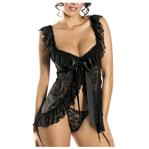 Tnhcen Black Lingerie Lace Underwear for Women Sexy Lingerie Erotic Mesh Nightgown Panty Set Thong Underwear Women Sexy Lingerie for Womens Underwear