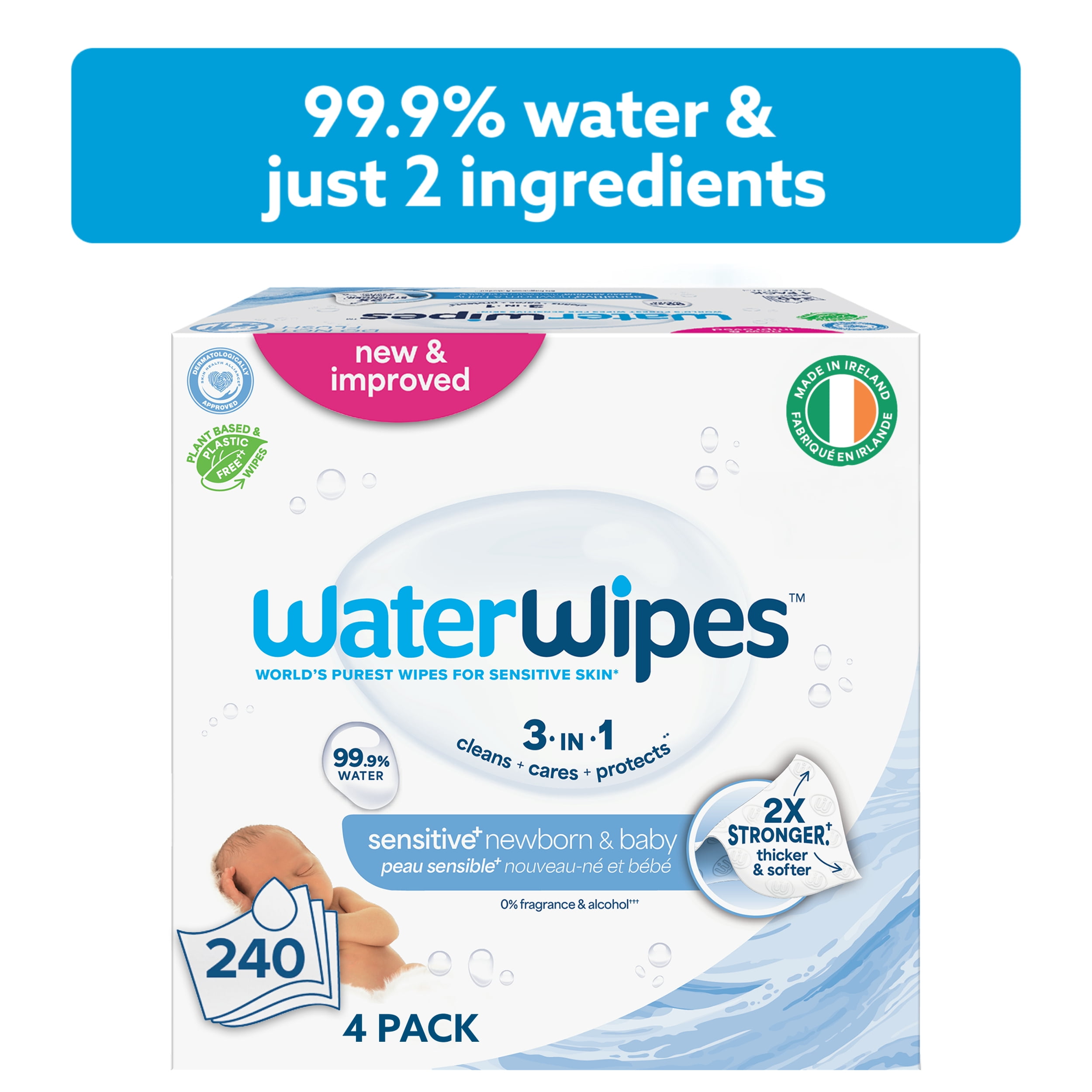 WaterWipes Sensitive Newborn & Baby Wipes, 99.9% Water, Unscented & Hypoallergenic