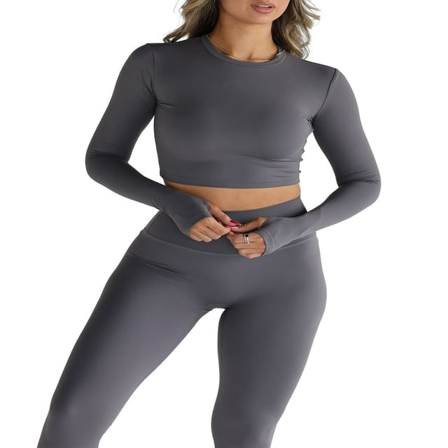 Ladies‘ Thumb Hole Long Sleeve Yoga Shirt with Cropped Design for Workouts