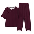thumbnail image 4 of Yuyuzo Womens Lounge Sets Crew Neck Button Tops Baggy Pants with Pockets 2 Piece Summer Matching Sets, 4 of 4