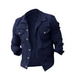 thumbnail image 2 of Pisexur Jean Jacket Men's Lapel Slimfit Solid Color Pocket Button Long Sleeve Jacket Denim Jacket for Men Fall Jackets for Men, 2 of 4