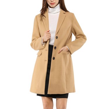 INSPIRE CHIC Manteau Long d'Hiver pour Femme à Revers Cranté, Manches Longues, Simple Boutonnage, Brun, TG