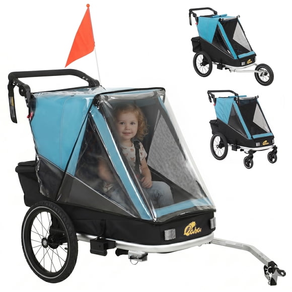 Qaba Bike Trailer for Kids, 3-in-1 Baby Stroller & Jogger w/ Reclining Seat