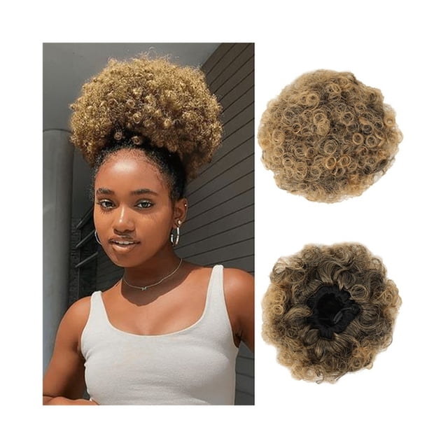 Short Kinky Curly Bun Hair Pieces Afro Puff Drawstring Ponytail Extension Synthetic Curly Ponytail Bun Hairpiece
