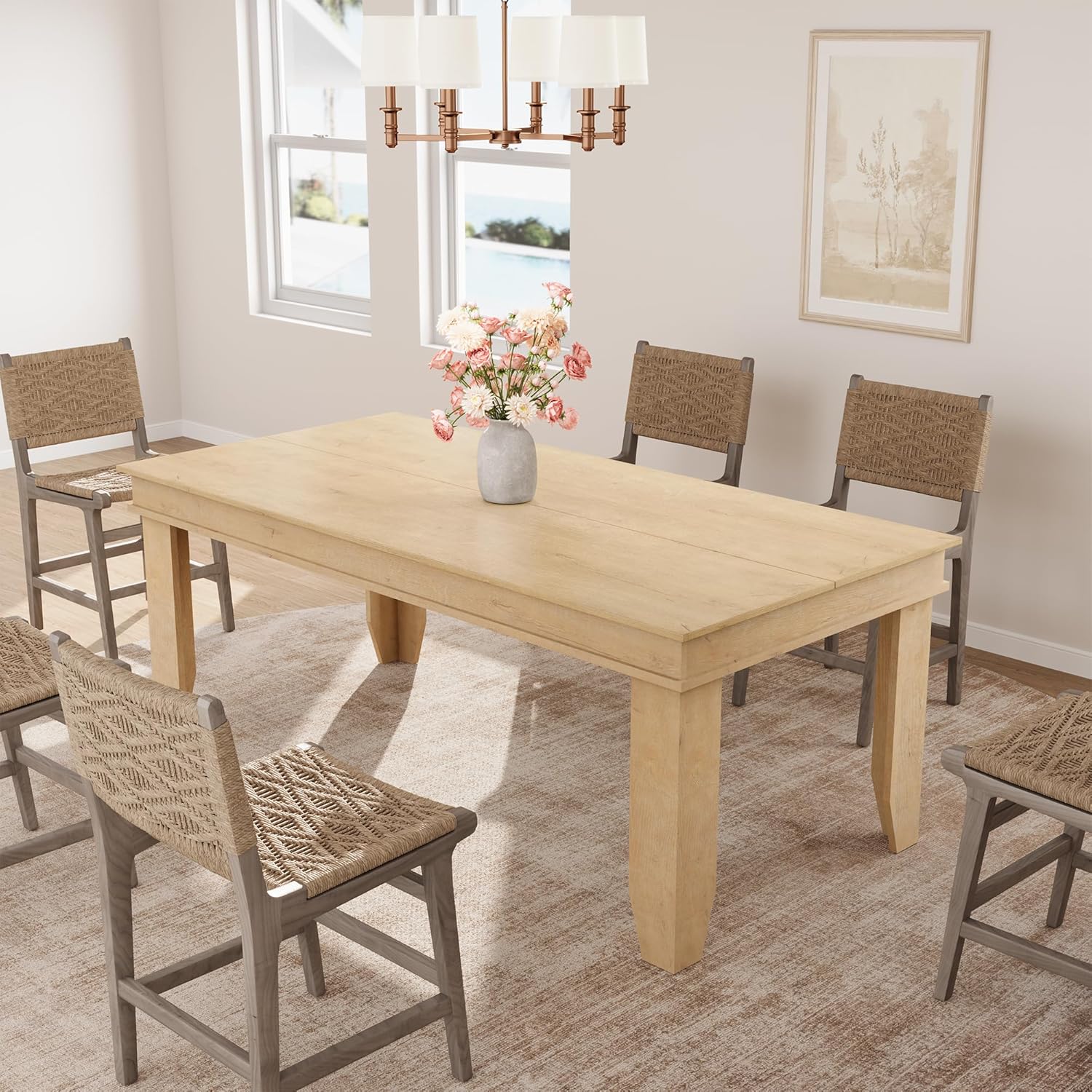 Farmhouse Dining Table 71" Long, Seats 6-8, Sturdy Wood Frame, Large Rectangular Table for Kitchen & Dining Room