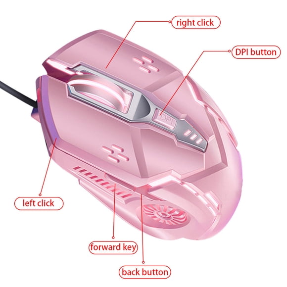 stanreset Gaming Mouse Low-noise 7 Color Backlight 6 Key Anti-slip Mechanical Mouse Gaming Accessory, Pink