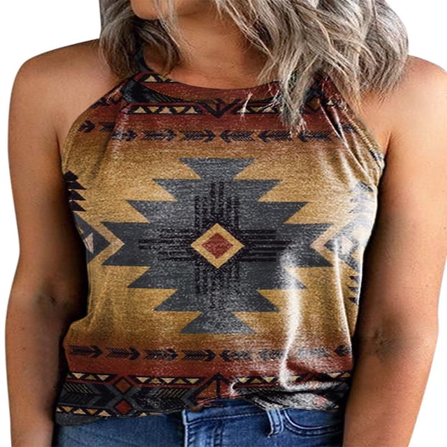 Hauts d'Été pour Femmes à Col Licou Sans Manches T-Shirts Unis Blouses Décontractées Amples