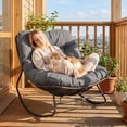 thumbnail image 4 of Costway Patio Papasan Rocking Chair,Oversized Egg-shaped Rocker with Thick Cushioned Seat Gray, 4 of 10