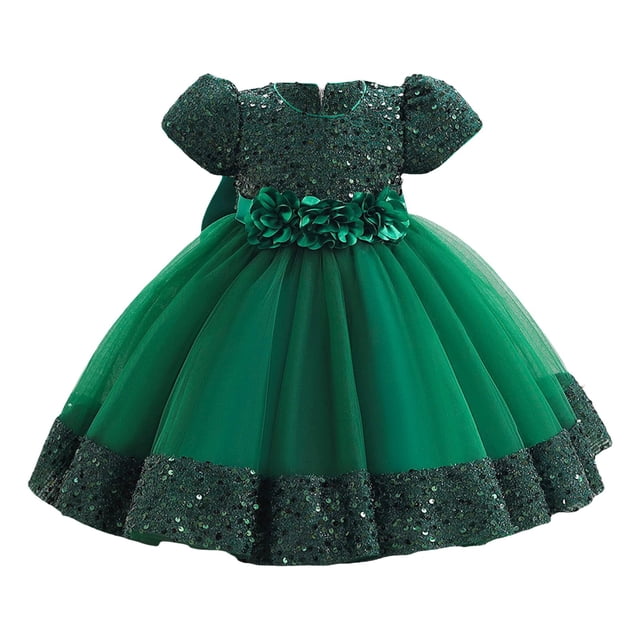 Robe Formelle pour Filles à Manches Bouffantes, Robe de Bal, Robe en Tulle, Robes de Fête pour Filles 18-24 Mois