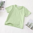 thumbnail image 2 of PMVFHDE T-Shirt à Manches Courtes d'Été Uni pour Enfants à Col Rond - Haut Léger, Respirant et Doux Vert Pâle, 4-5 Ans, 2 of 3