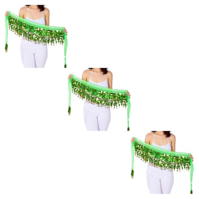 QualitChoice Wide Application And Durable Sequined Belly Dance Hip Scarf For Performances Waist Automatic light green 3Set