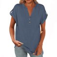 thumbnail image 1 of Yuyuzo Womens T Shirts Cap Sleeve Tops Button up V Neck Top Solid Color Basic Summer Tees Tops, 1 of 7
