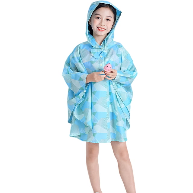 MIASHUI Kids Rain Poncho Reusable Toddler Raincoat Waterproof Rain Jacket,Light Blue,6-8 Years