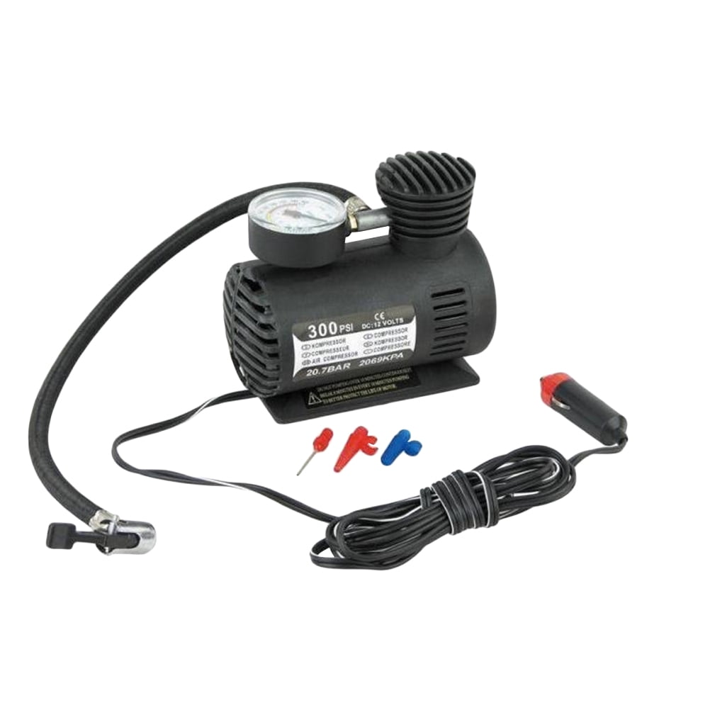 KAKOWELY DC 12V 100W Air Compressor Pump Portable Electric Tire Inflator with Pressure Gauge (Black),6.69"X4.72"X3.74"