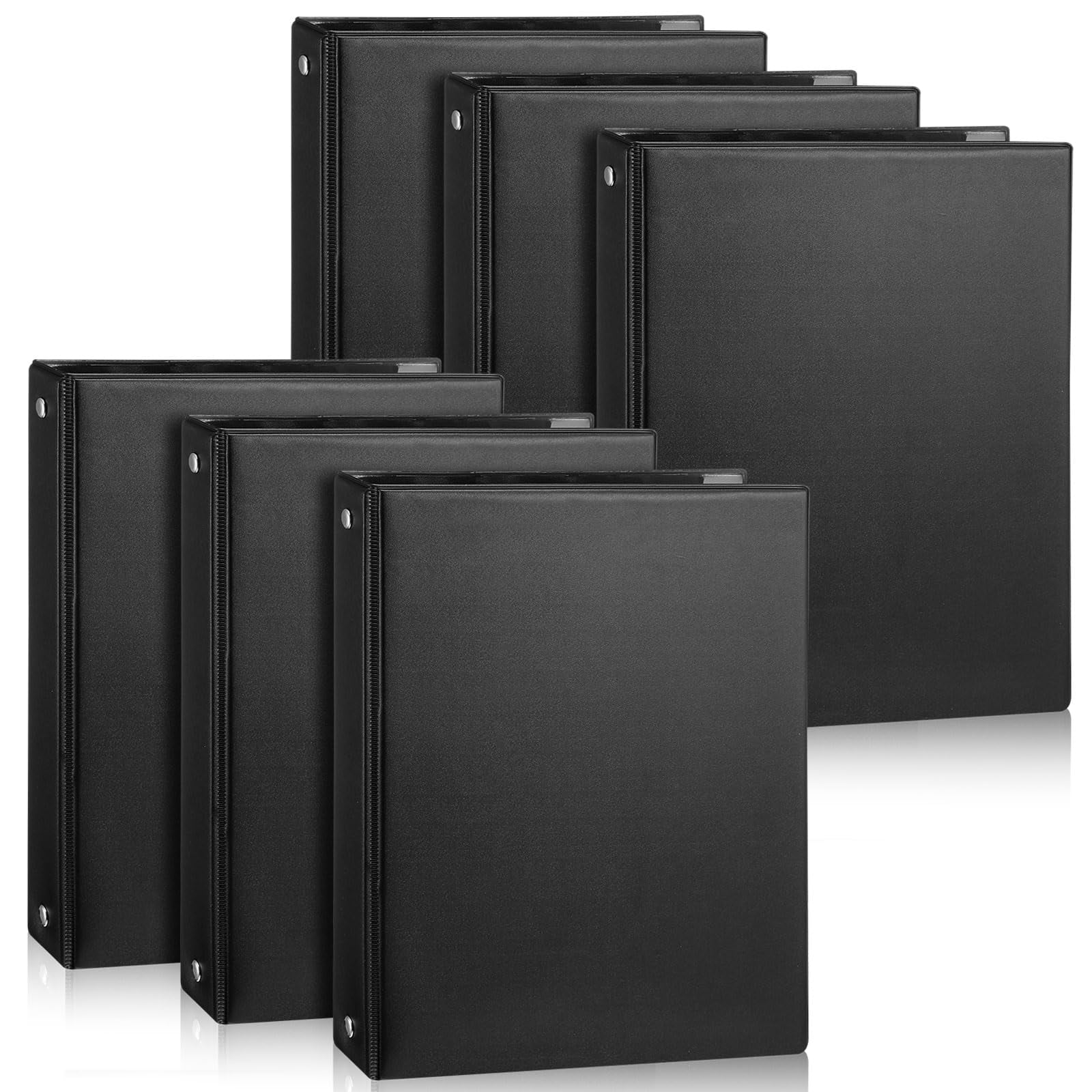Resurhang 6 Pcs 1 Inch 3 Ring Binders 9.25 x 7.24 Inch Mini Small Black 3 Round Ring Binder with 2 Clear Pockets Fits 5 1/2 x 8 1/2 Binder Paper Pages Planner