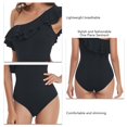 thumbnail image 3 of Ruffled Bathing Suits, Pure Color One Piece Swimsuit One Shoulder Asymmetric  For Women For Vacation Black XXL, 3 of 6