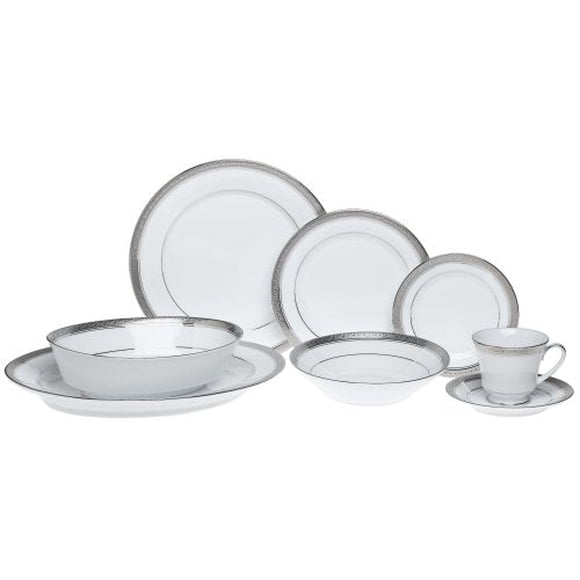 Noritake Dinnerware 50 Piece Set, Service for 8 Crestwood Platinum collection