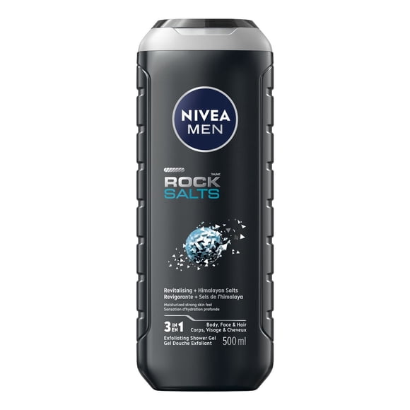 NIVEA Hommes Sels de Roche Nettoyant pour le Corps Exfoliant / Gel Douche pour Hommes 3-en-1 (Corps, Visage & Cheveux)