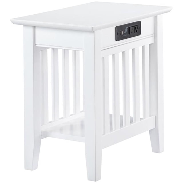 AFI Table d'Appoint en Bois Massif 14 Pouces avec Chargeur Intégré en Blanc