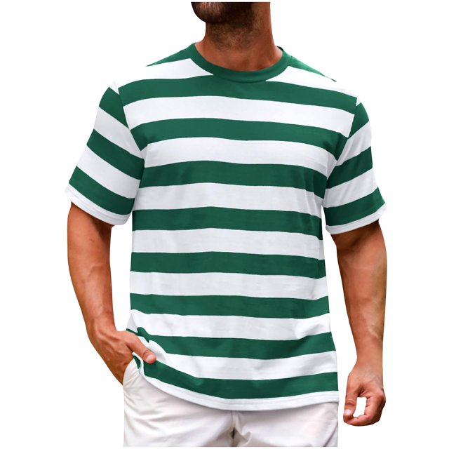 Pitauce T-Shirt à Manches Courtes Rayé pour Homme Col Ras du Cou Haut Basique Chemise Décontractée de Travail