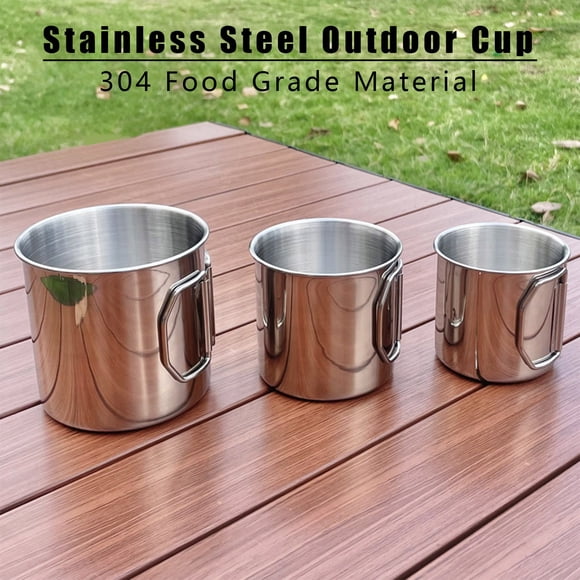 Stainless Steel Camping Cup With Foldable Handle Durable Stainless Steel Cup Outdoor Cup For Vintage Chemistry Glassware Wooden Mugs Set Glass And Coffee Mug Wall Rack Mugs Vintage Insulated Mugs