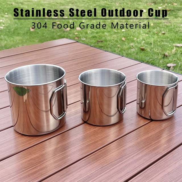 Tasse en Acier Inoxydable pour l'Extérieur en Verre et Bouteille avec Poignée Pliable pour le Camping et la Randonnée – 700 ml Vaisselle de Boisson de Voyage Durable pour la Randonnée avec Sac à Dos et la Maison