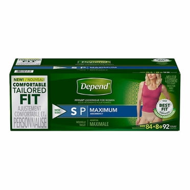 Depend® Sous-vêtements pour Femmes, Absorption Maximale, Petit, 92 Unités