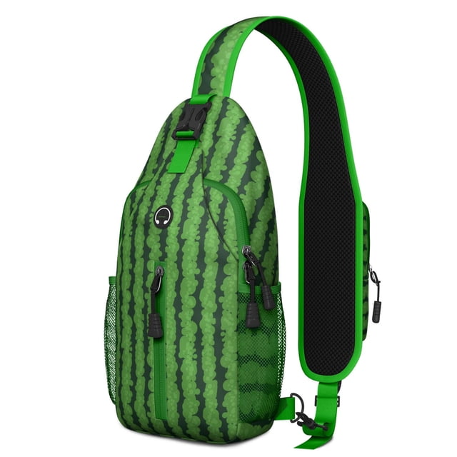 Watermelon Print Sling Backpack with Tropical Summer Fruit Pattern, Cute Watermelon Lovers Design Crossbody Daypack, Aesthetic Sunshine Beach Style, Lightweight and Durable