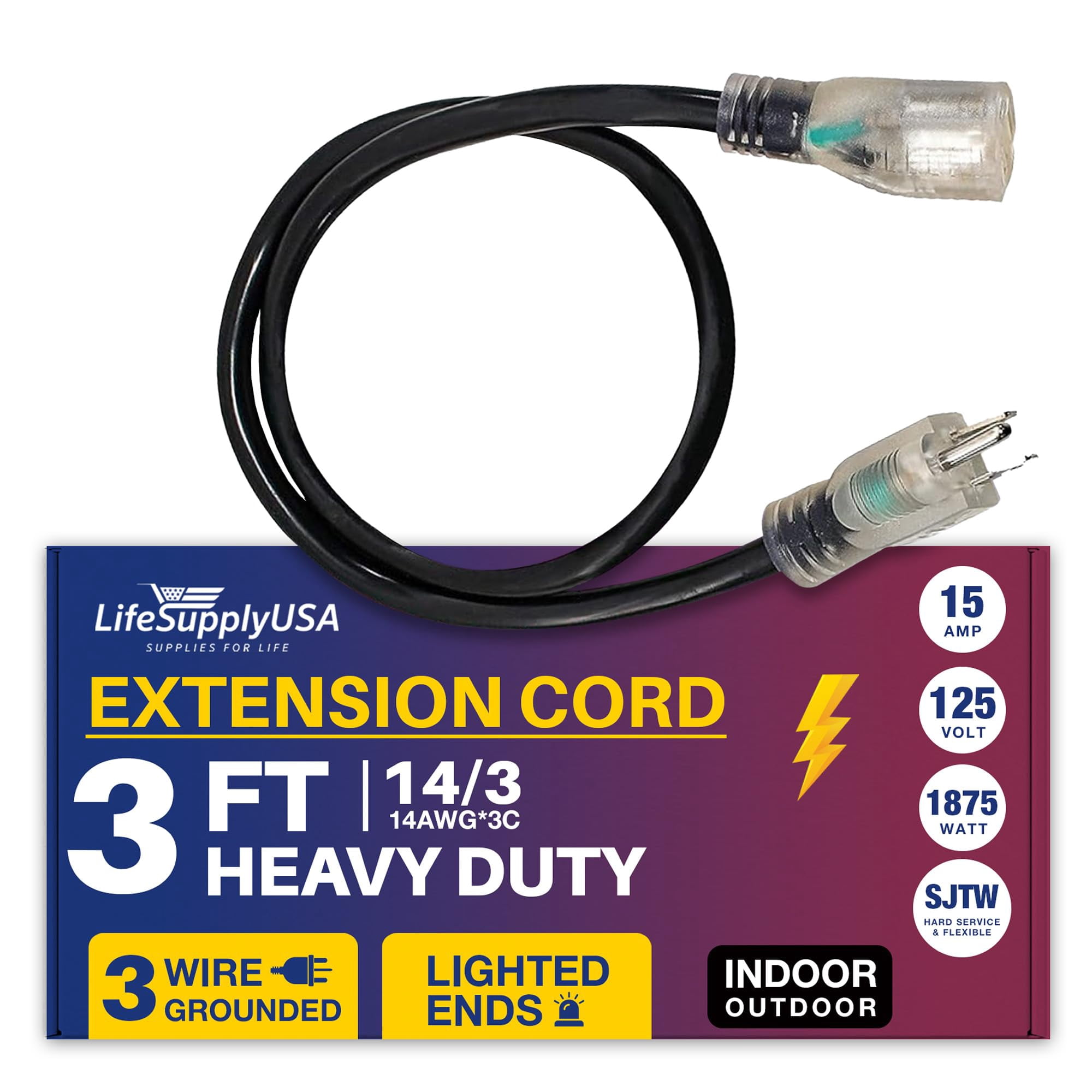 15FT 14 Gauge Heavy Duty Outdoor Extension Cord With 6 Outlets – Waterproof 3 Prong Power Strip, Overload Protection, Hook Mount, For Garage & Workshop (15A 125V 1875W, ETL Listed)