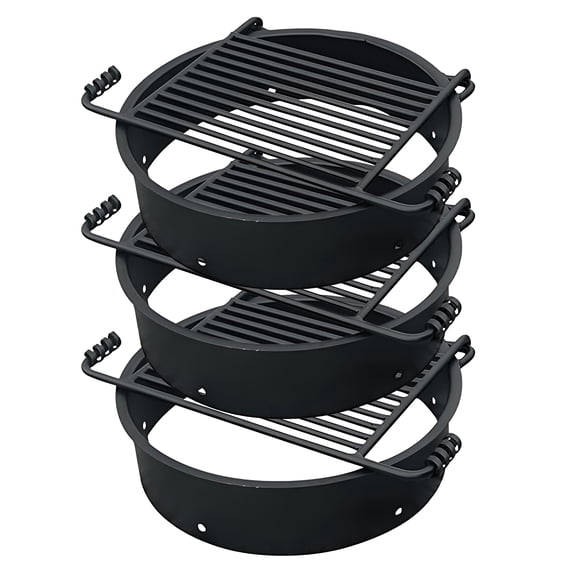 Pilot Rock 3 Pack 24” Steel Ground Fire Pit Ring Metal Cooking Grate, Black