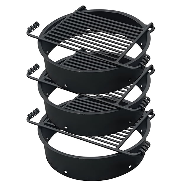 Pilot Rock 3 Pack 24” Steel Ground Fire Pit Ring Metal Cooking Grate, Black