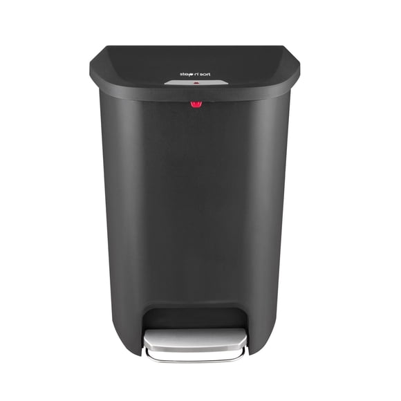 The Step N' Sort Tall 50L Plastic Trash Can with Steel Pedal and Secure Slide Lock