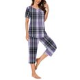 thumbnail image 4 of DPTALR Ensemble de Pyjama pour Femmes à Col Rond avec Imprimé à Carreaux, Manches Courtes, Chemise de Nuit et Pantalon avec Poches, 4 of 6