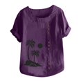 thumbnail image 3 of Chemise à Manches Longues pour Femmes Été Décontracté Col Rond Manches Courtes Imprimé Chemise Ample Hauts d'Été pour Femmes Coupe Ample Hauts à Manches Courtes pour Femmes, 3 of 5