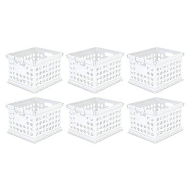 Sterilite Stackable Plastic Storage Crate Bin Organizer Box, White, 6-Pack