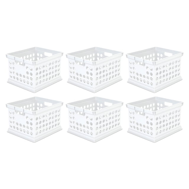 Sterilite Bac de Rangement Empilable en Plastique, Blanc, Lot de 6. un Ensemble de six Caisses de Rangement en Plastique Blanches Durables avec Poignées Intégrées et Conception Empilable. Chaque Caisse Présente un Motif Perforé pour la ventilation et Mesure 15,63 x 13,75 x 10,63 Pouces, Idéale pour Organiser la Maison, le Bureau, le Dortoir Ou les Espaces Utilitaires. Convient au Rangement de Dossiers Suspendus Format Lettre, de Fournitures de Bureau Ou d'Articles Divers. Légère et Facile à Transporter.