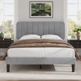 thumbnail image 1 of VECELO Queen Size Upholstered Beds, Modern Platform Bed Frame with Adjustable Headboard, Wooden Slats Support/No Box Spring Needed, Light Grey, 1 of 8