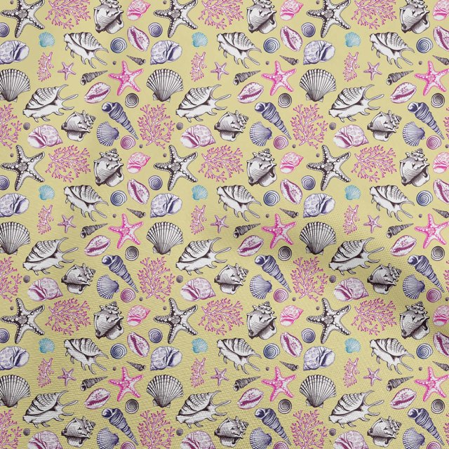 oneOone Cotton Poplin Pale Yellow Fabric Sea Shells Pattern Fabric For Sewing Printed Craft Fabric By The Yard 56 Inch Wide
