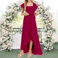 thumbnail image 1 of XIMIN Girls Plus Size Square Neck Solid Color Chiffon Bridesmaid Dresses Formal Cocktail Party Dresses with Sleeves Ruffle High Low Evening Formal Dress, 1 of 5