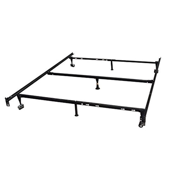 Kings Brand Furniture 7-Leg Heavy Duty Adjustable Metal Bed Frame, Queen Size, Solid Steel Frame and Locking Wheels, Bed Frame, Queen