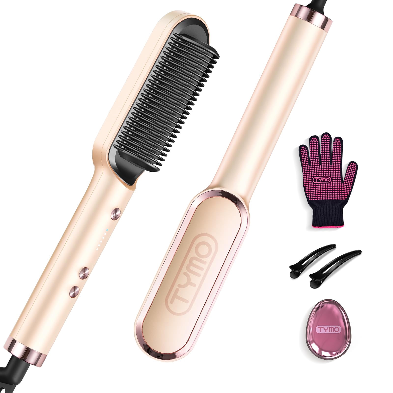 Hair Straightener Brush TYMO Ring w/ Built-in Comb Peach