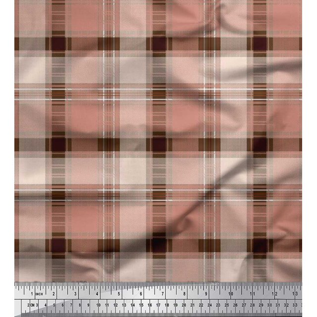 Soimoi Poly Georgette Fabric Gingham Check Printed Fabric 1 Yard 42 Inch Wide