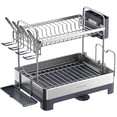 thumbnail image 1 of SONGMICS Dish Drying Rack, 2-Tier Dish Rack for Kitchen Counter with Rotatable and Extendable Drain Spout, Dish Drainer with Utensil, Cup, Glass, Cutting Board Holders, Silver and Gray, 1 of 6