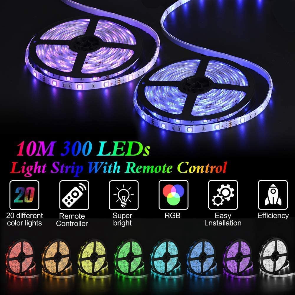 Led Strip Lights, 10M 32.8FT 300LEDs SMD5050 RGB Strip Light, 12V IP65 Waterproof Color Changing Led Tape Lights