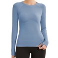 thumbnail image 1 of fheaev Chandails à Manches Longues pour Femmes Col Rond Chandail du Bas Ajusté Décontracté Extensible Ajusté sous-Blouses Entraînement Haut de Sport Pilates Vêtements de Mise en Forme Couche de Base Hauts, 1 of 3