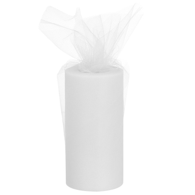 Unique Bargains 6 inch 50 Yards Tulle Ribbon Rolls Pastel Netting Fabric for Gift Wrapping Christmas Wedding, White
