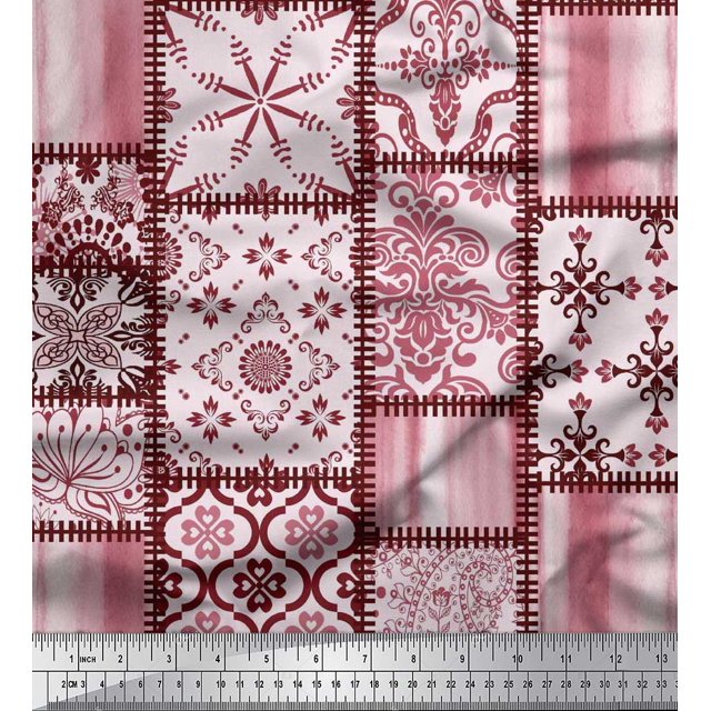 Soimoi Velvet Fabric Paisley,Mandala & Quatrefoil Patchwork Print Sewing Fabric Yard 58 Inch Wide